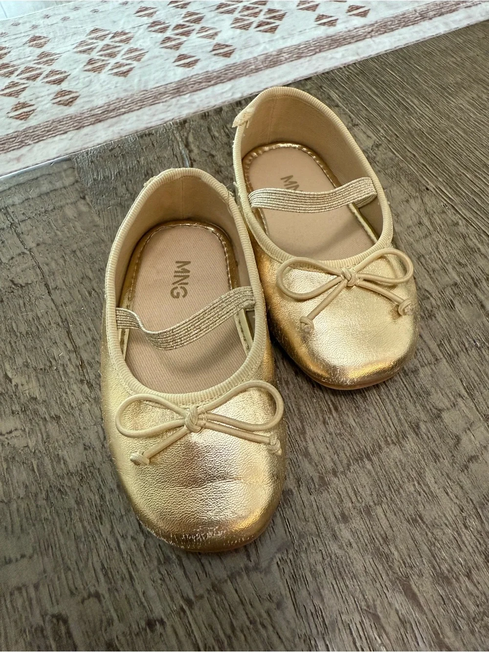 Mango Girls Gold and Black Bow Ballet Flats